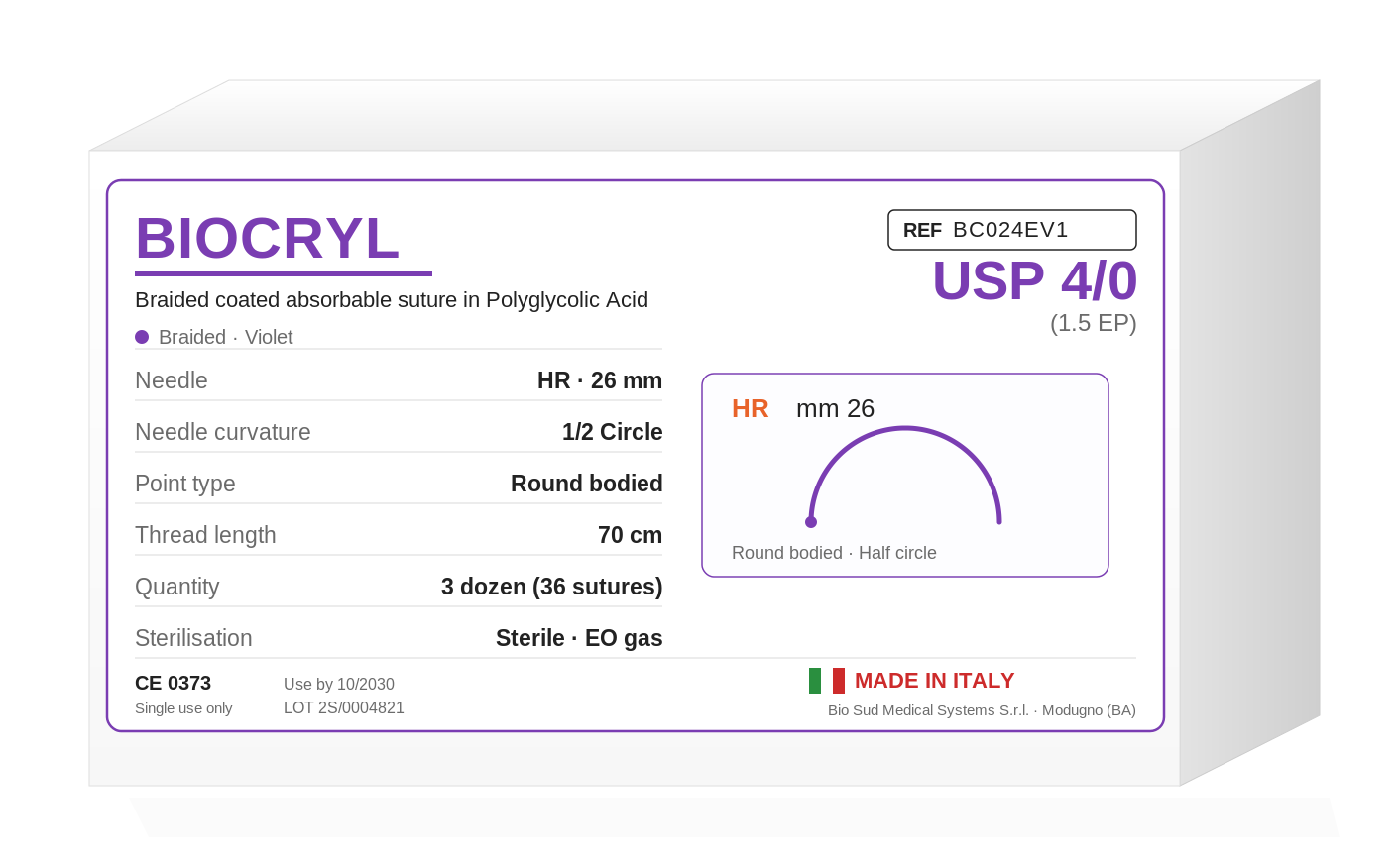 BIOCRYL BC024EV1 polyglycolic acid absorbable suture box